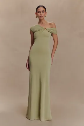 Built-In-Slip Ashford Asymmetrical Slinky Maxi Dress - Sage