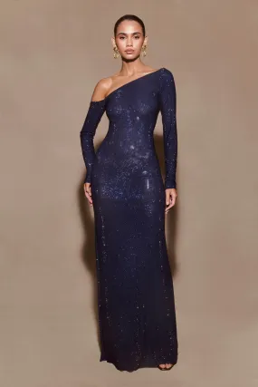 Contemporary Style Marcia Diamante Long Sleeve Maxi Dress - Navy