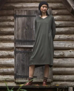 Pleated-Texture Myrtle Organic Cotton Jersey Dress in Rosin Green