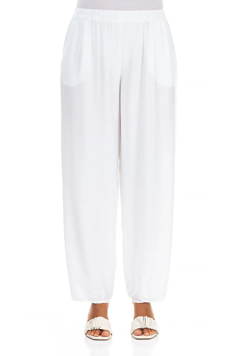 Non Restrictive Fit Easy Match Taper White Silk Bamboo Trousers