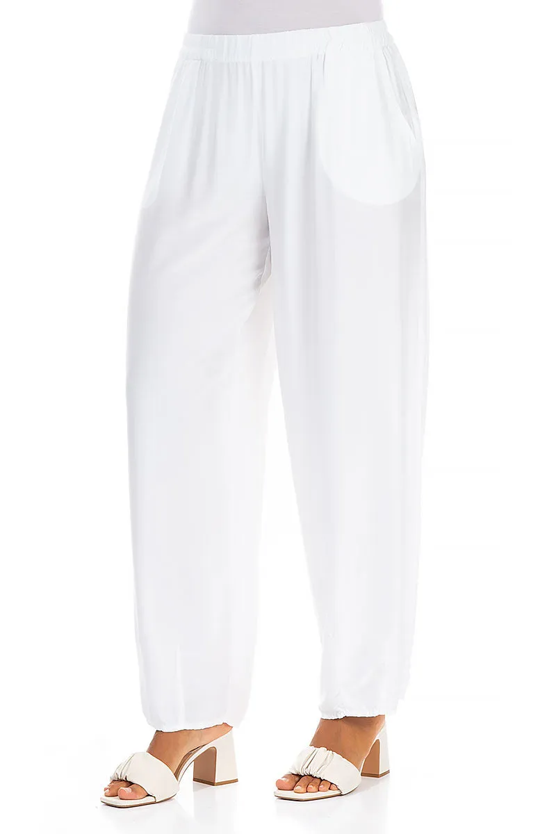 Taper White Silk Bamboo Trousers Slimline Fit