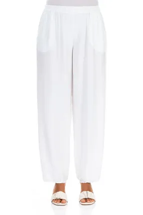 Non Restrictive Fit Easy Match Taper White Silk Bamboo Trousers