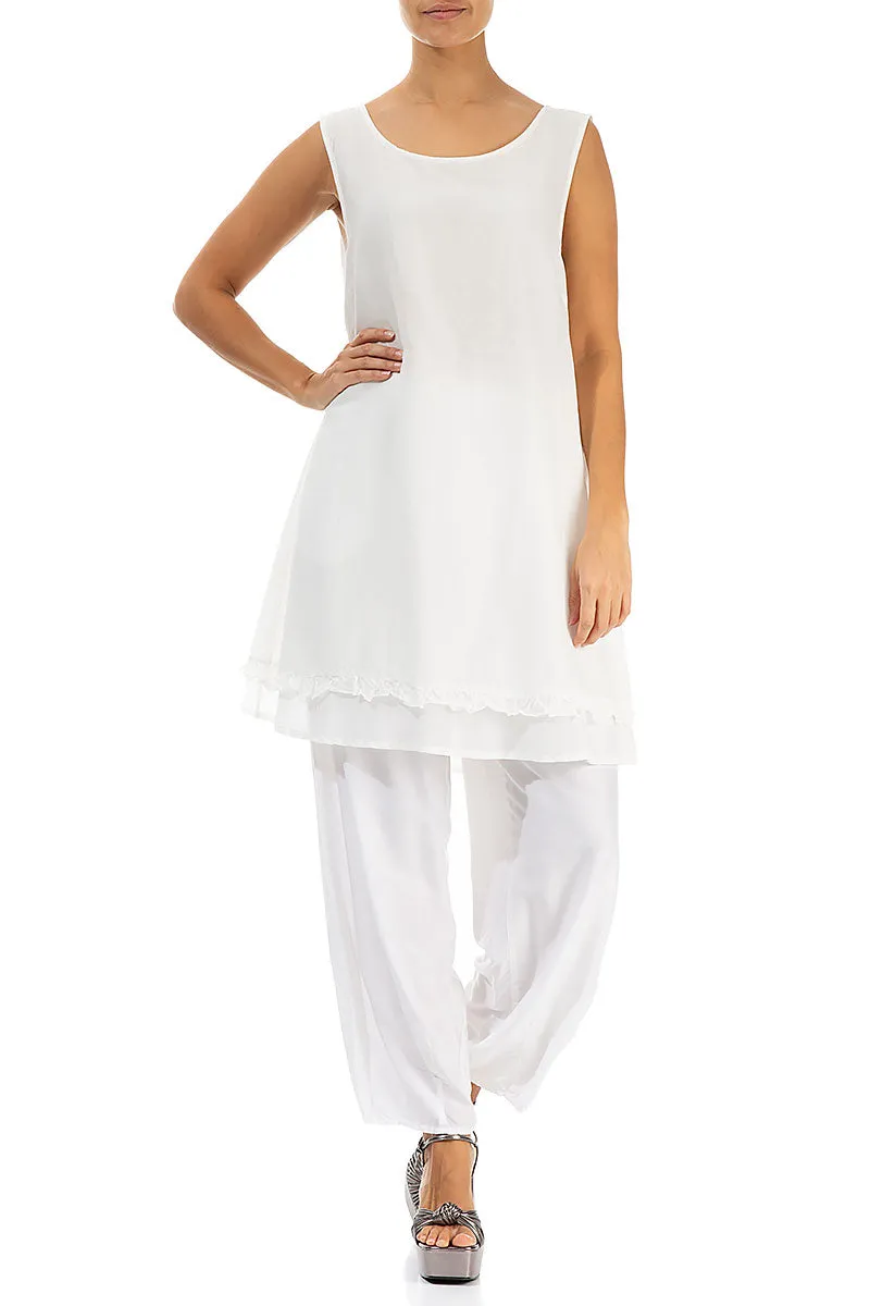 Fashionable Waist Trendy Layering Taper White Silk Bamboo Trousers