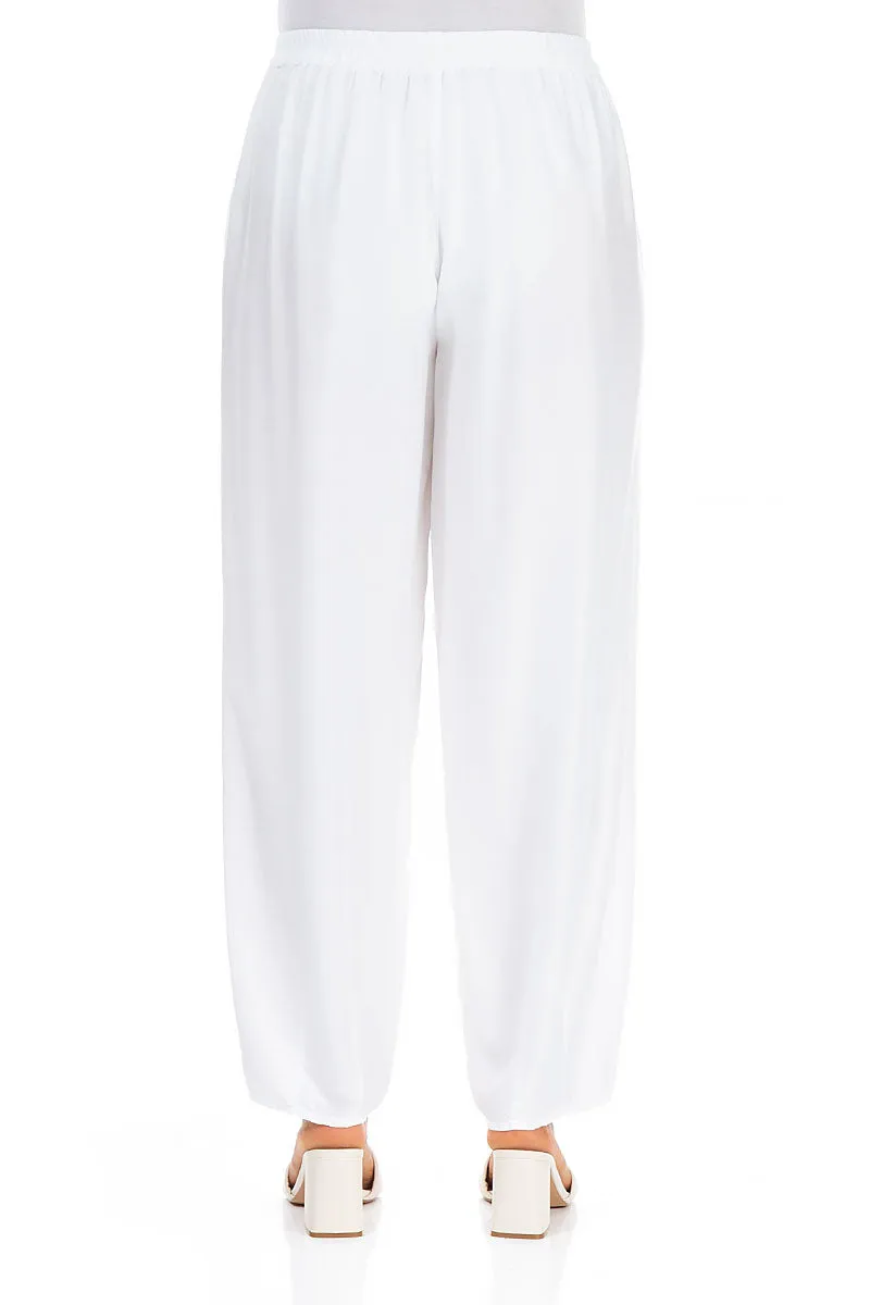 Taper White Silk Bamboo Trousers Flexible Cut Minimal Fit