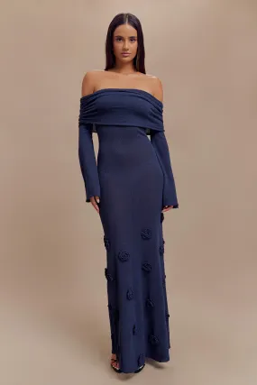 Winter Proof Kiki Off Shoulder Knit Rose Maxi Dress - Navy