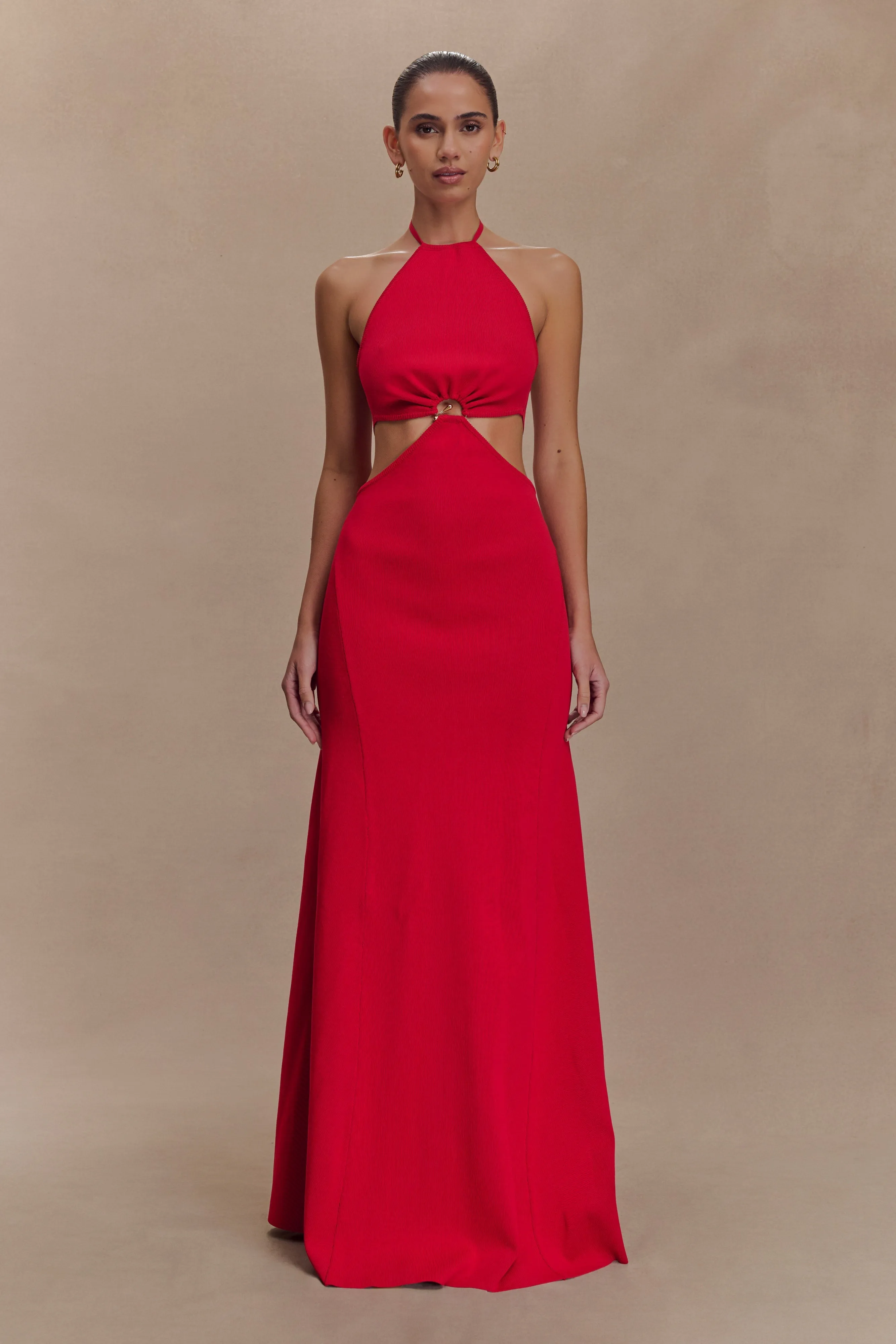 Marlowe Halter Knit Maxi Dress - Red Comfy Flex