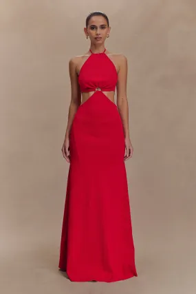 Marlowe Halter Knit Maxi Dress - Red Comfy Flex