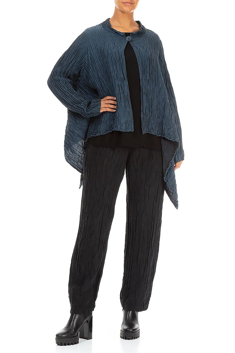Single Button Crinkled Navy Silk Jacket Noise Reduced Fasteners
