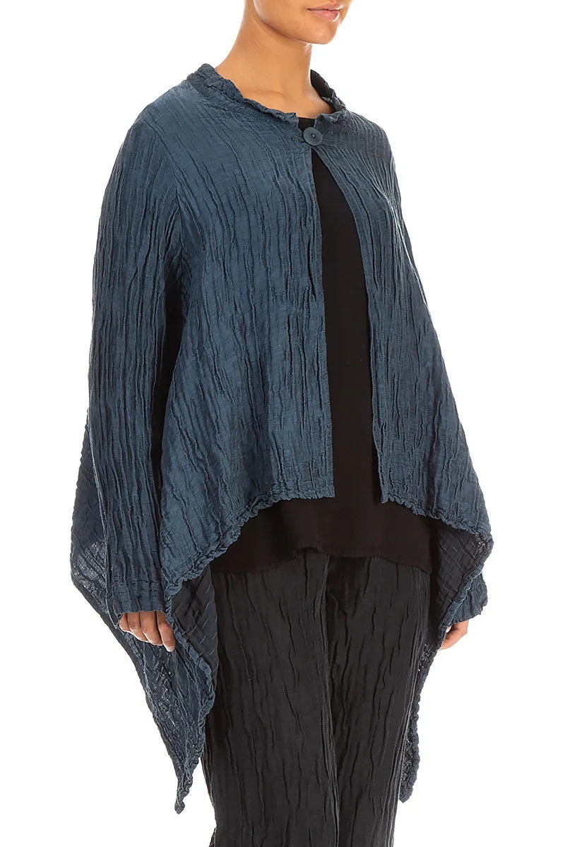 Single Button Crinkled Navy Silk Jacket Matte Fabric