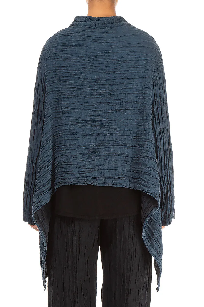 Single Button Crinkled Navy Silk Jacket Heat Trapping Layer