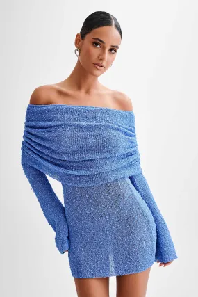 Marisol Off Shoulder Boucle Mini Dress - Periwinkle Luxurious Feel