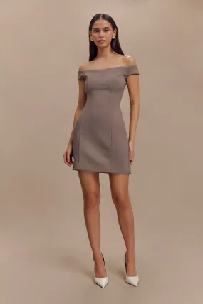 Radiant Mood spring fresh Cassidy Crepe Off Shoulder Mini Dress - Smoke