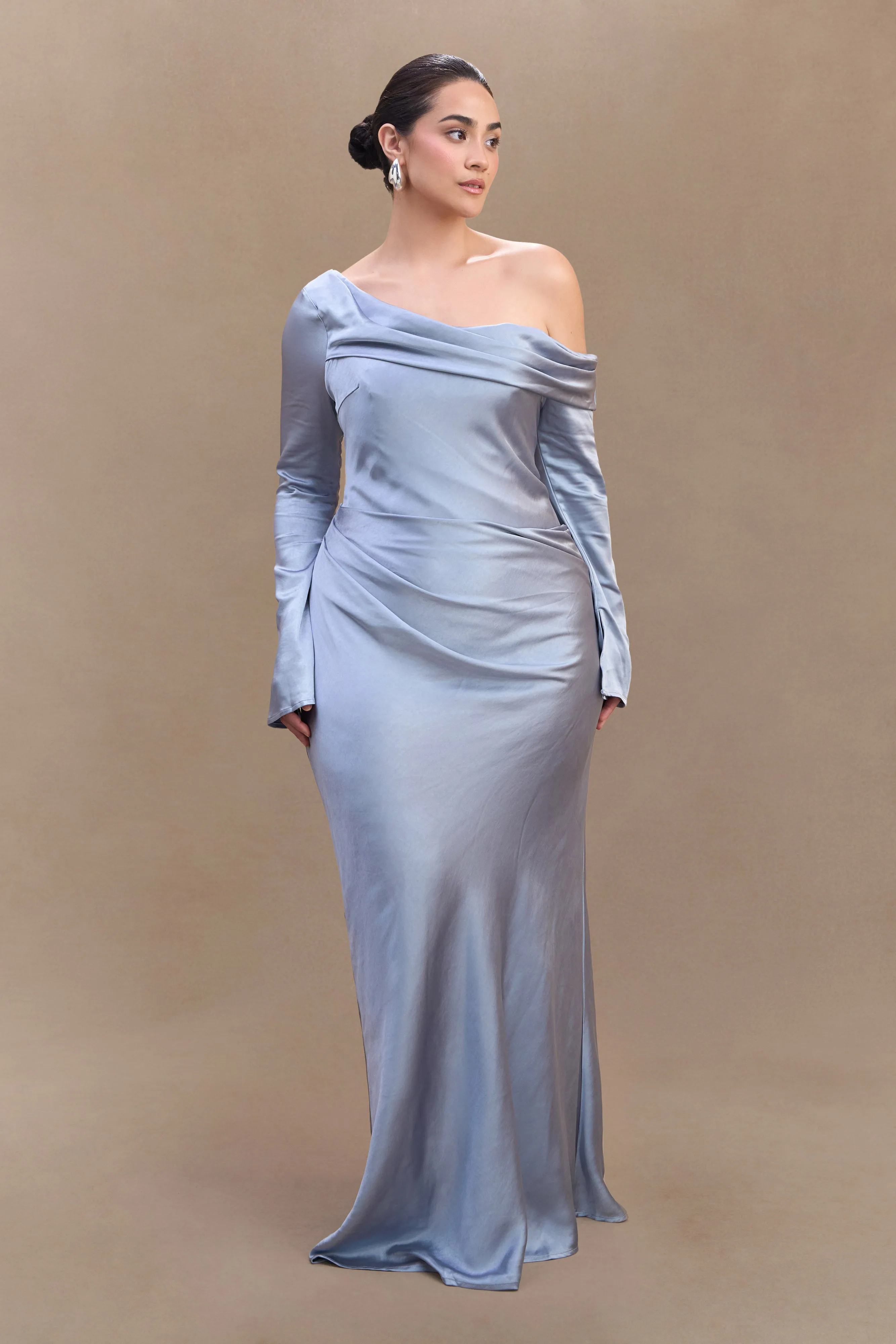Iris Long Sleeve Satin Maxi Dress - Frosted Blue Airy Base