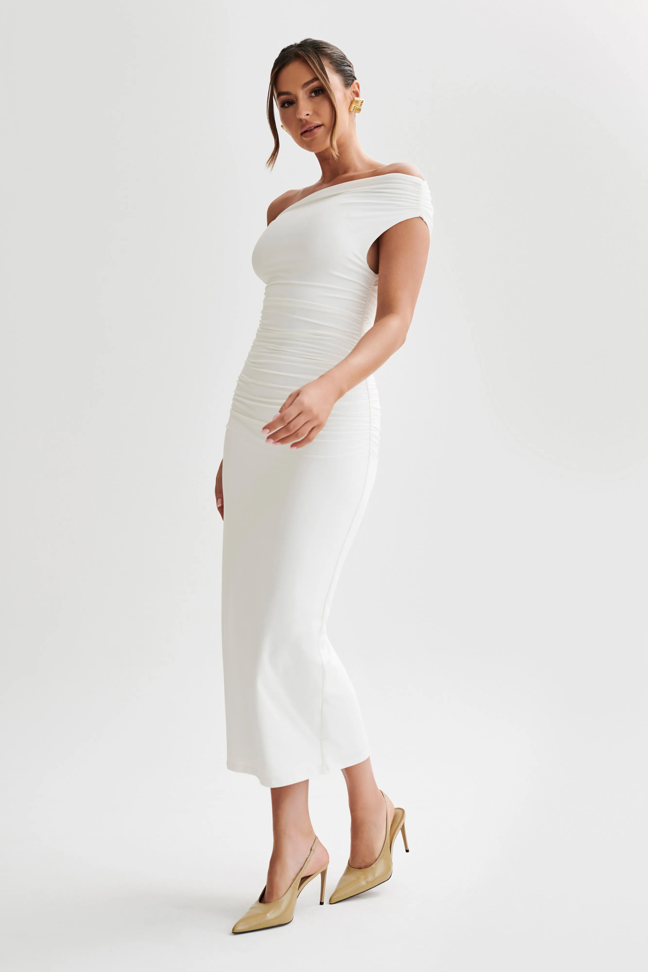 Alayna Recycled Nylon Midi Dress - White Office Glam Cozy Layers