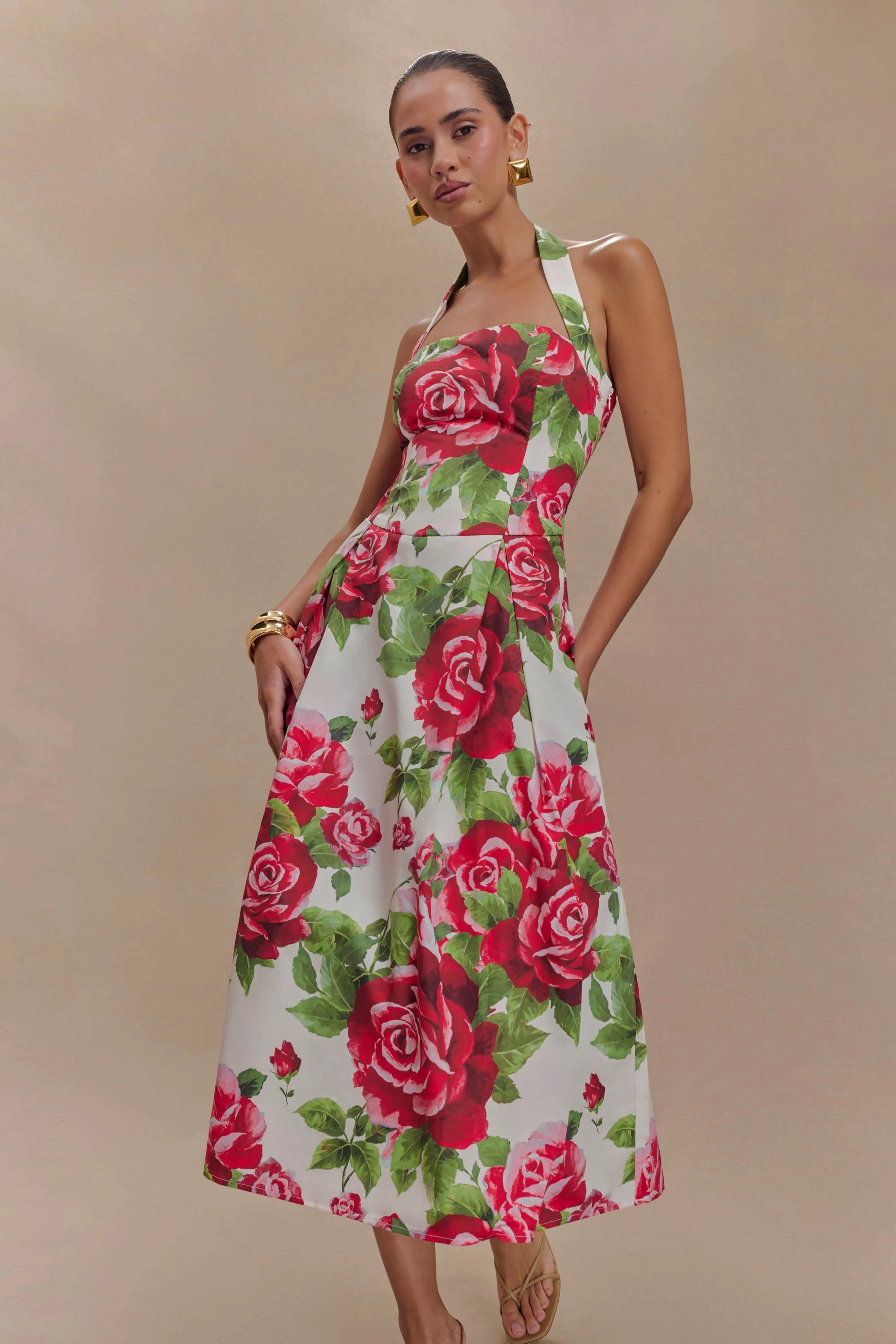Classic A-line design Juana Halter Midi Dress - Sonia Rose Print