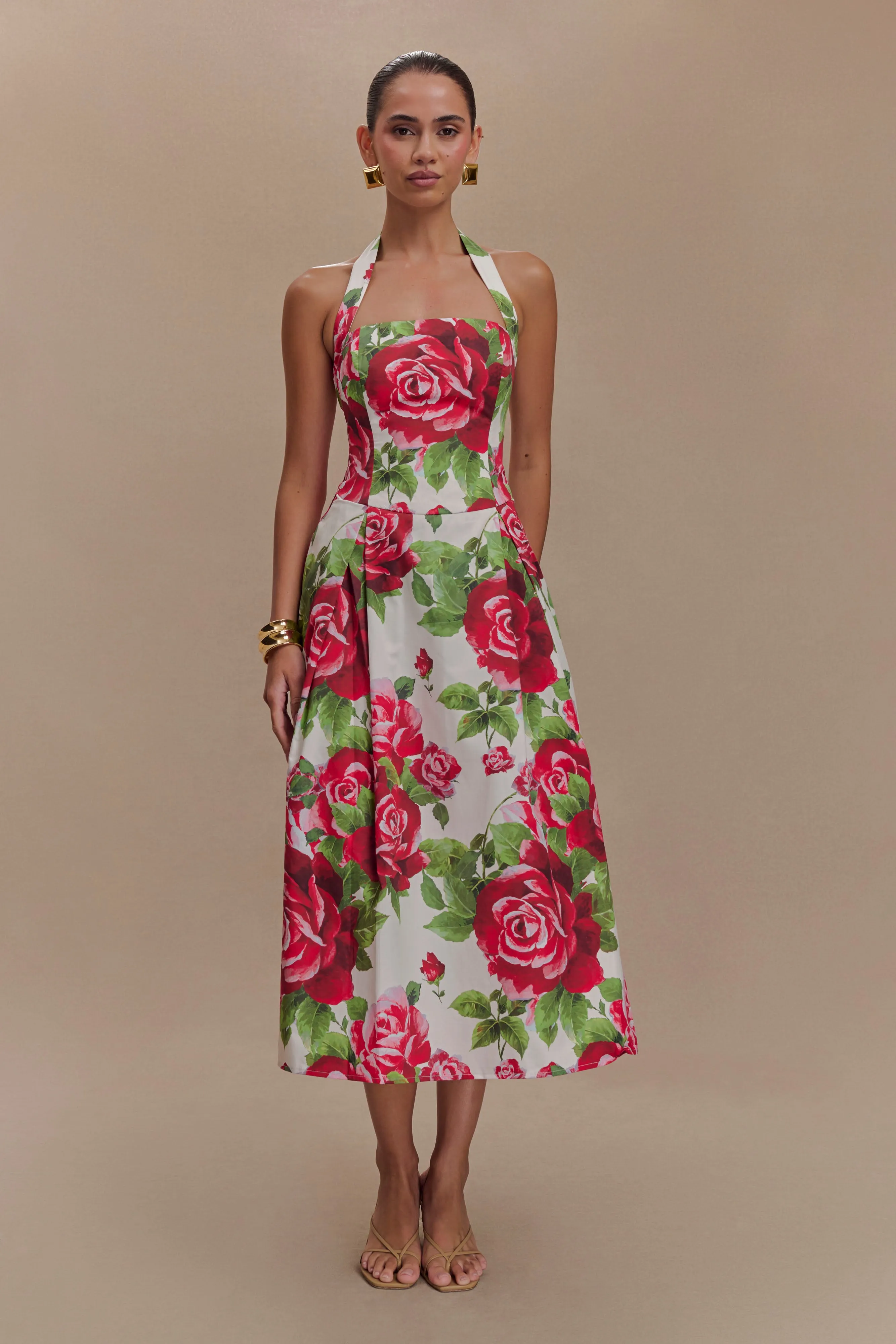 AdjustableStraps City Essential Juana Halter Midi Dress - Sonia Rose Print