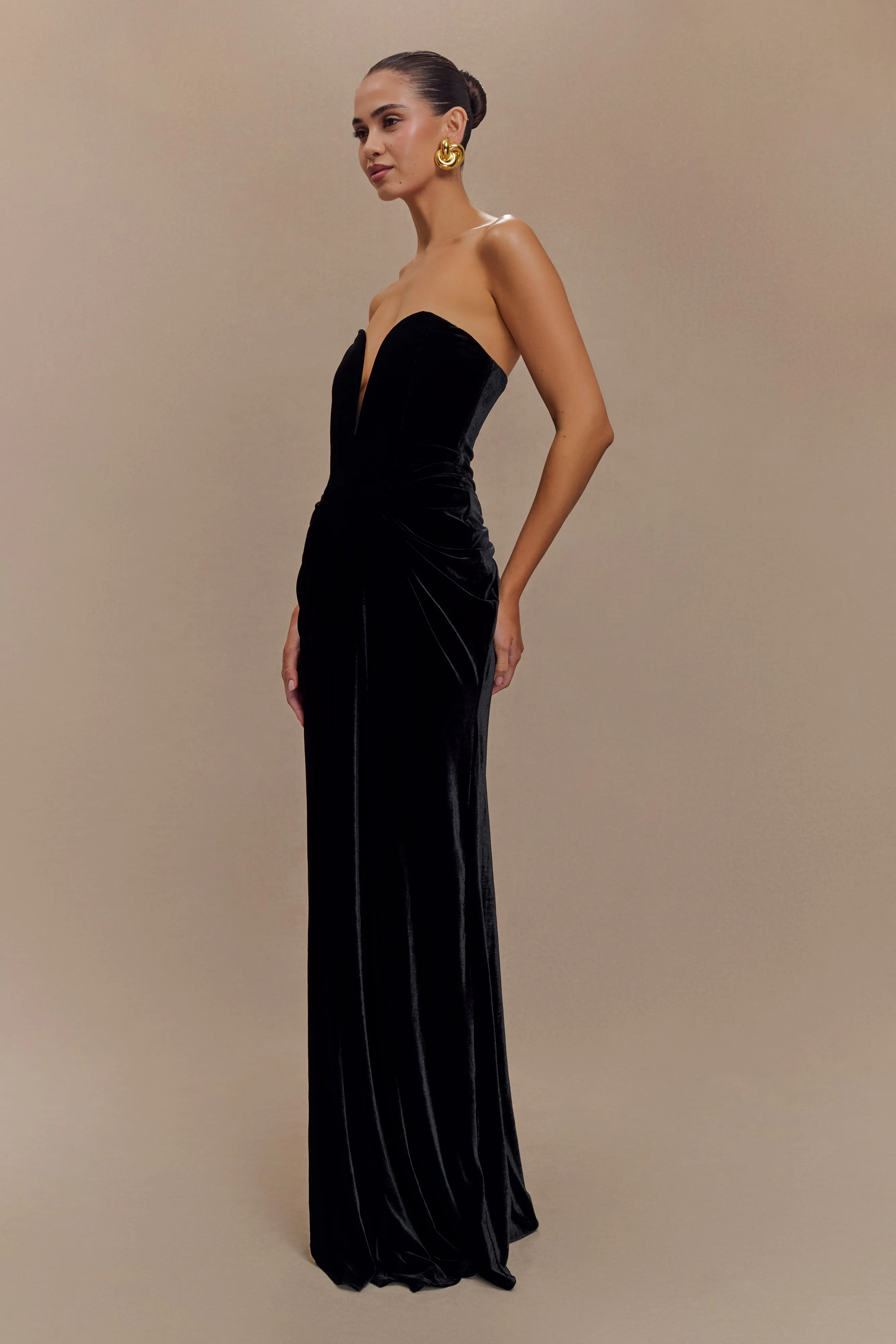 Paige Strapless Velvet Maxi Dress - Black Casual Mode Dreamy Texture