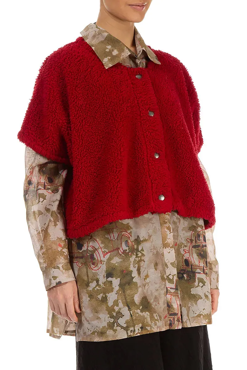 Breathable Lining Design Cherry Red Teddy Cotton Gilet