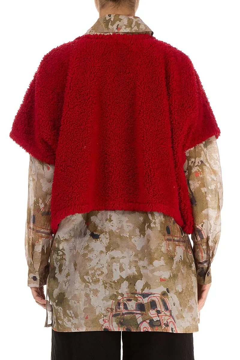 Double stitching Snow Day Cherry Red Teddy Cotton Gilet