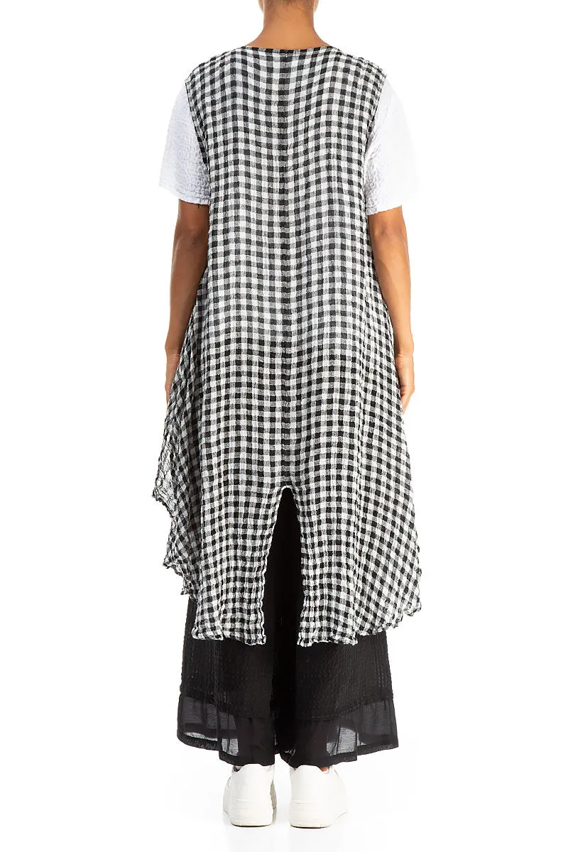 Modern Street Sleeveless Black & White Check Gauze Linen Vest