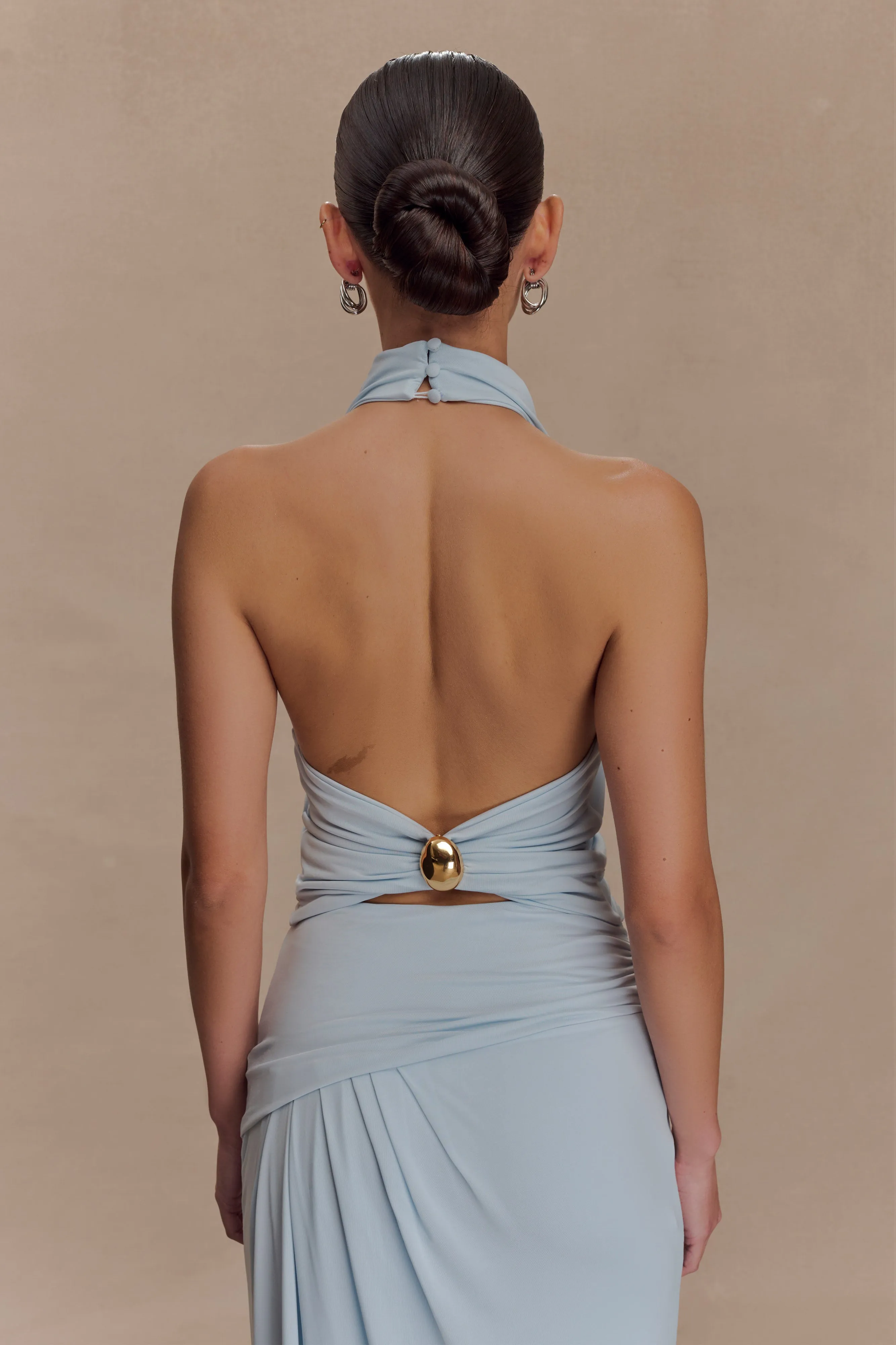 Calandra Slinky Halter Top With Hardware - Pale Blue Airflow Mesh Lining PolishedFinish