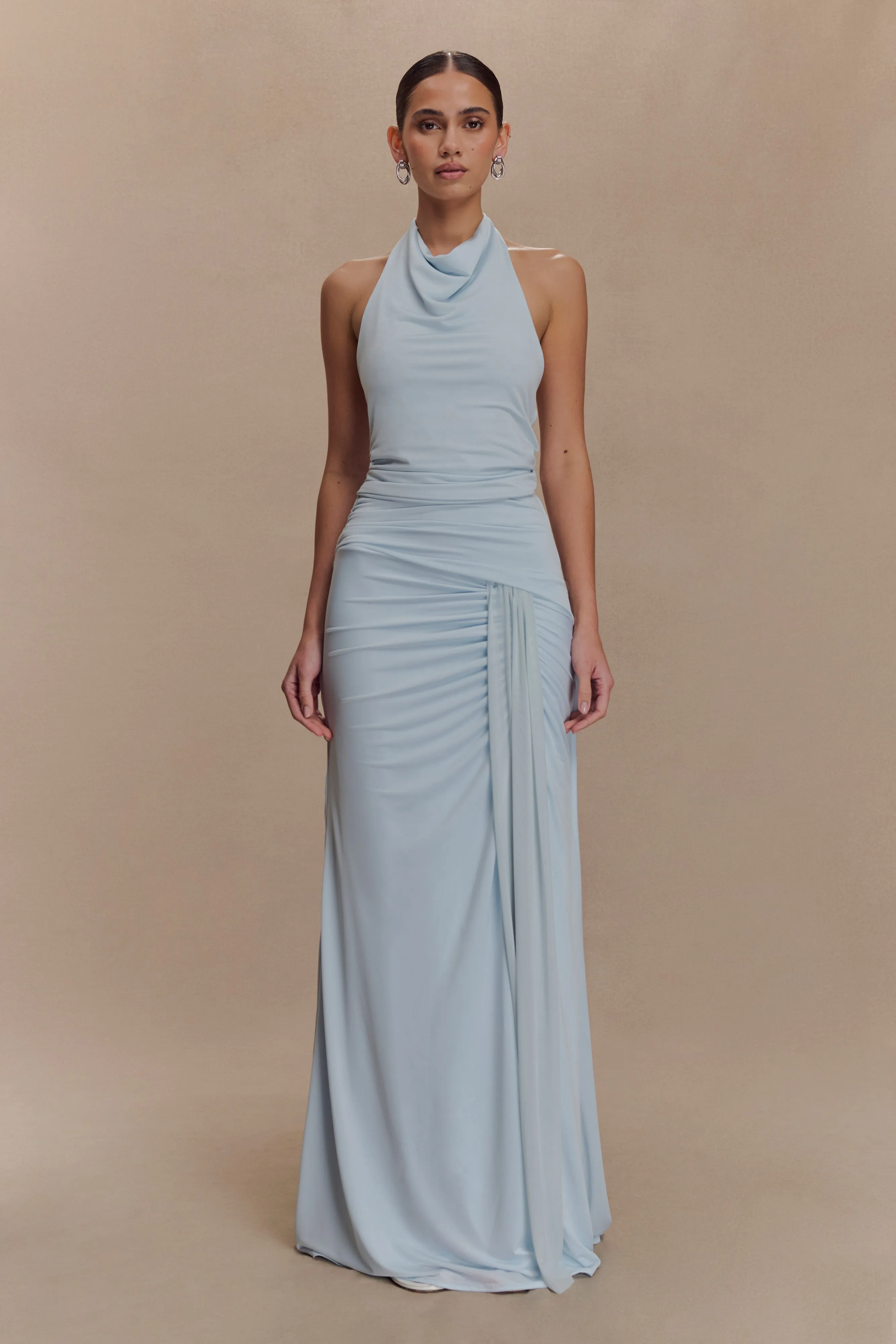 Thermal regulation Versatile Layering Calandra Slinky Halter Top With Hardware - Pale Blue