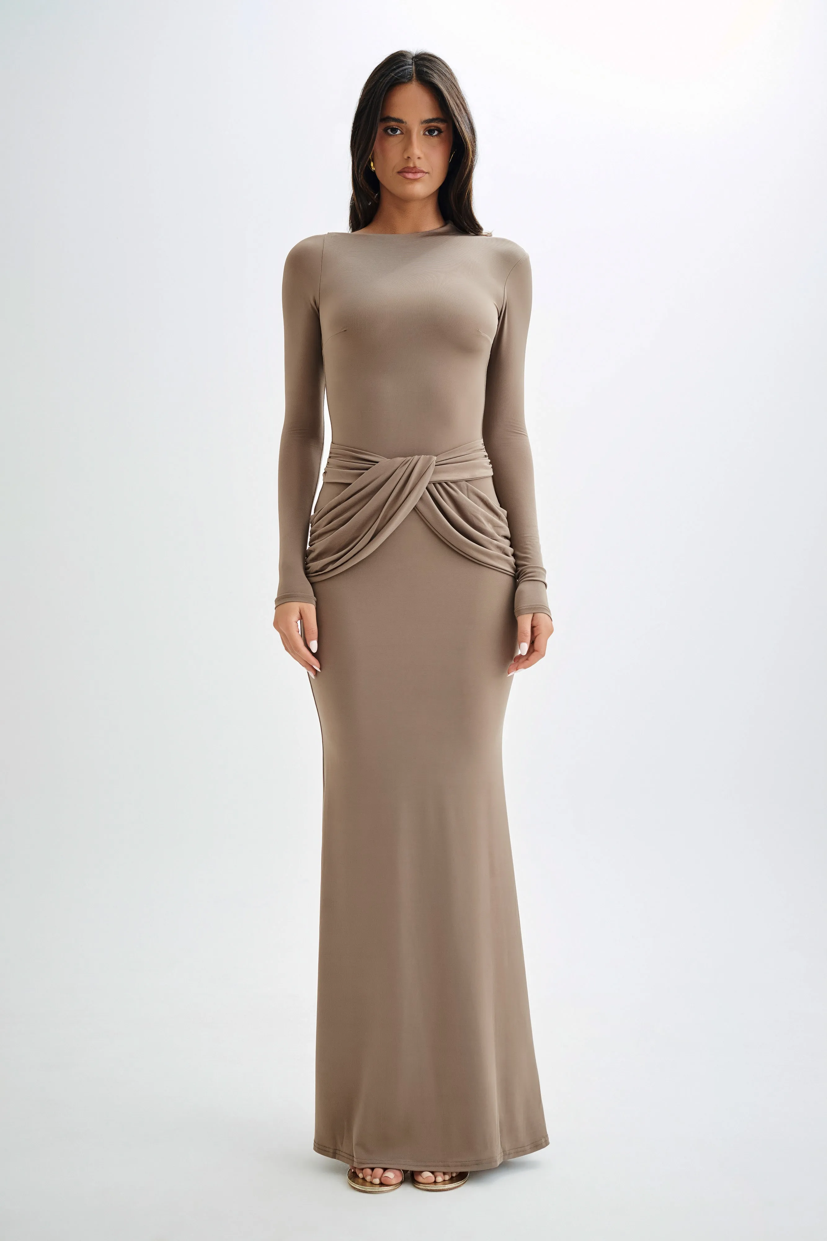 Halcyon Long Sleeve Slinky Maxi Dress - Coco Unlined Look Nordic Plain
