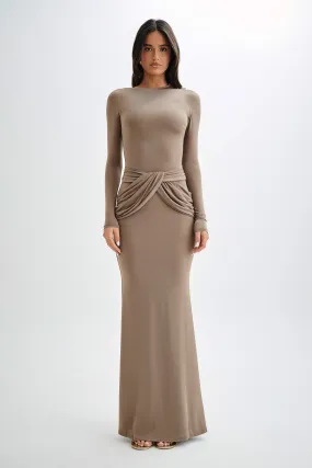 Halcyon Long Sleeve Slinky Maxi Dress - Coco Unlined Look Nordic Plain