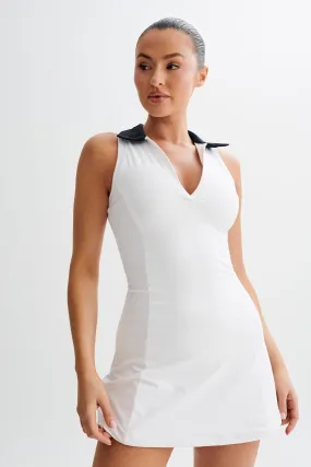 City-Style Estelle Sleeveless Collared Active Mini Dress - Black/White