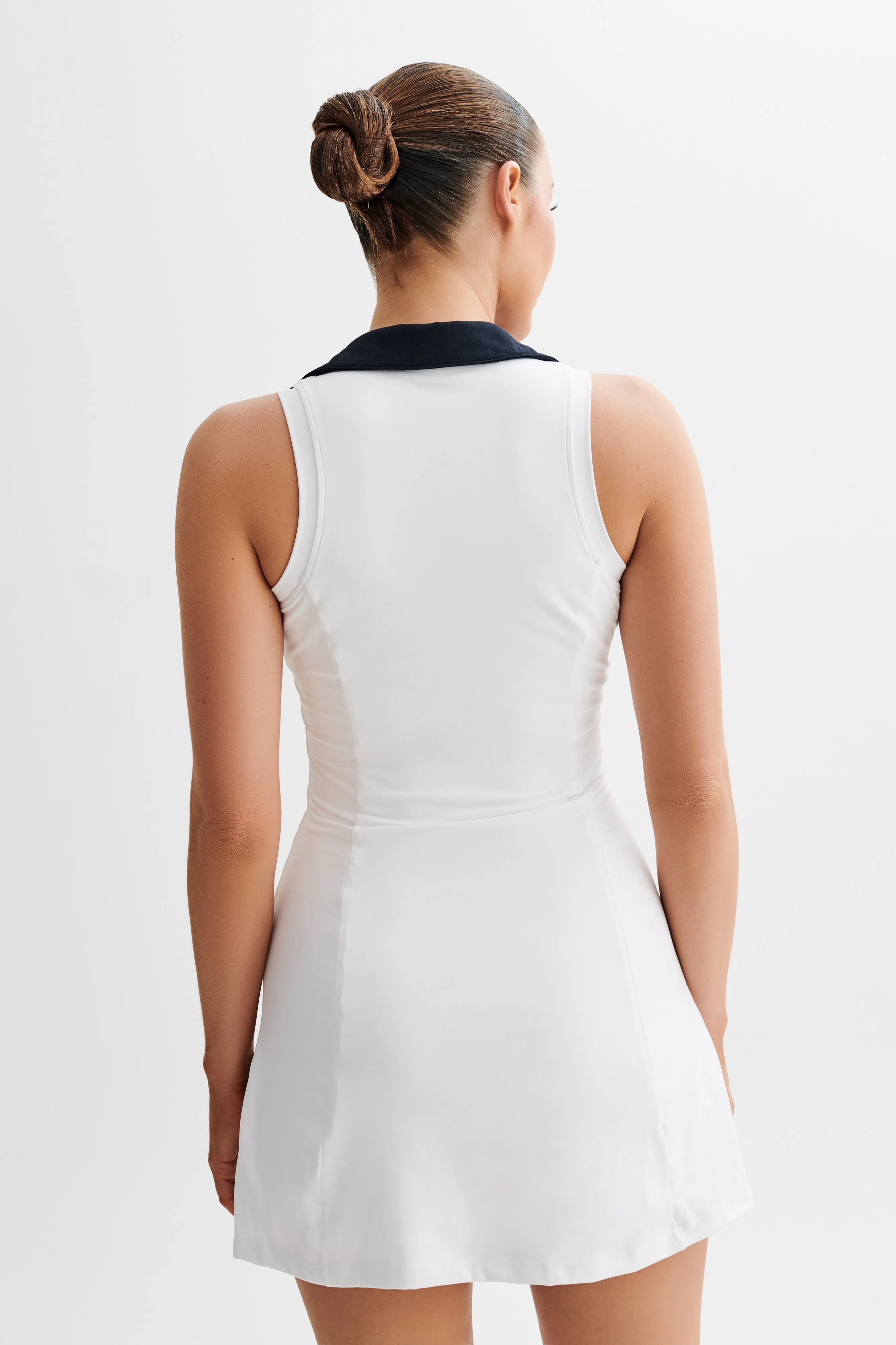 Natural Tones Timeless Energy Estelle Sleeveless Collared Active Mini Dress - Black/White