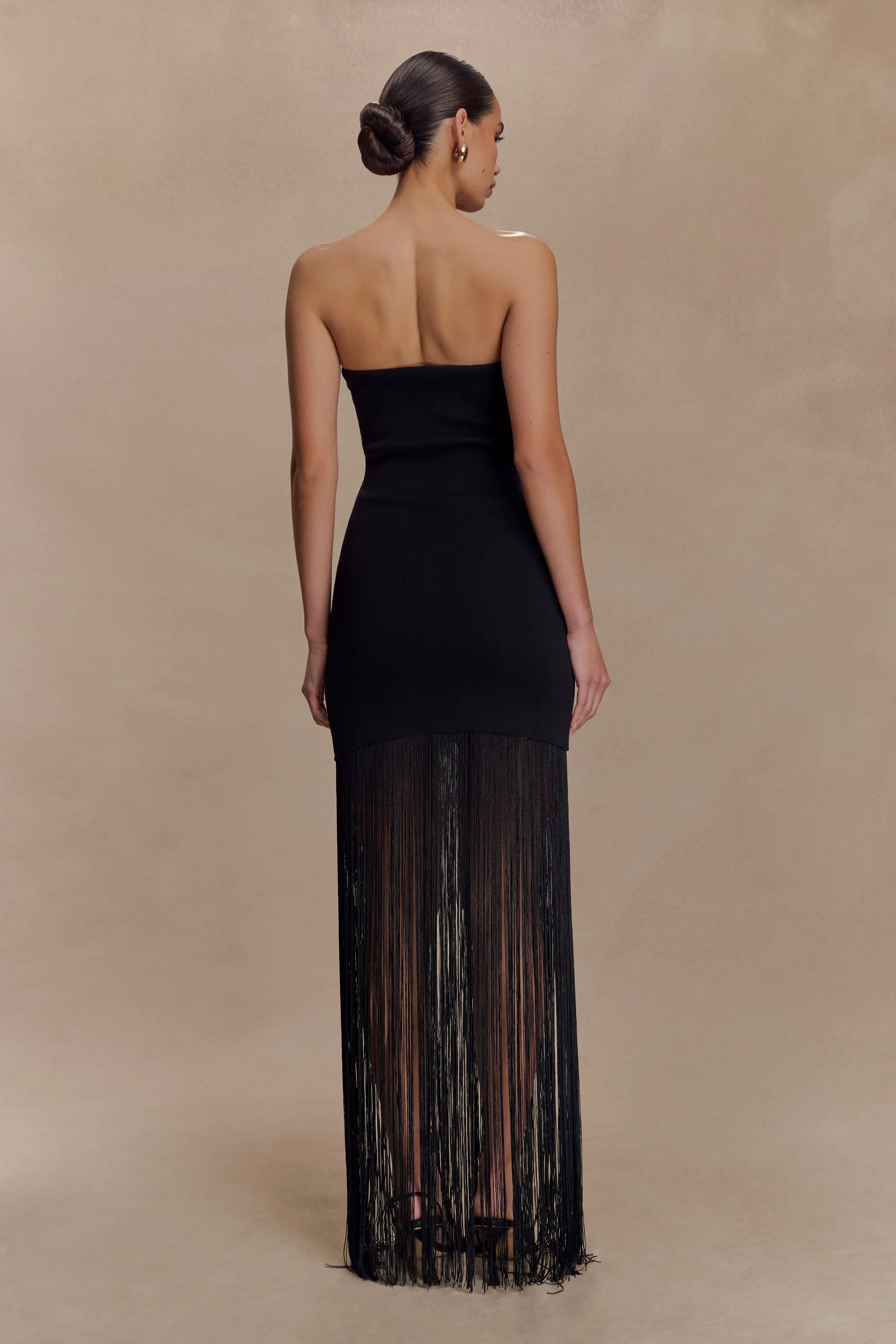 Koah Fringe Bandage Knit Maxi Dress - Black Knit Cool Subtle Flex
