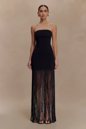 Layered-Sleeve Koah Fringe Bandage Knit Maxi Dress - Black