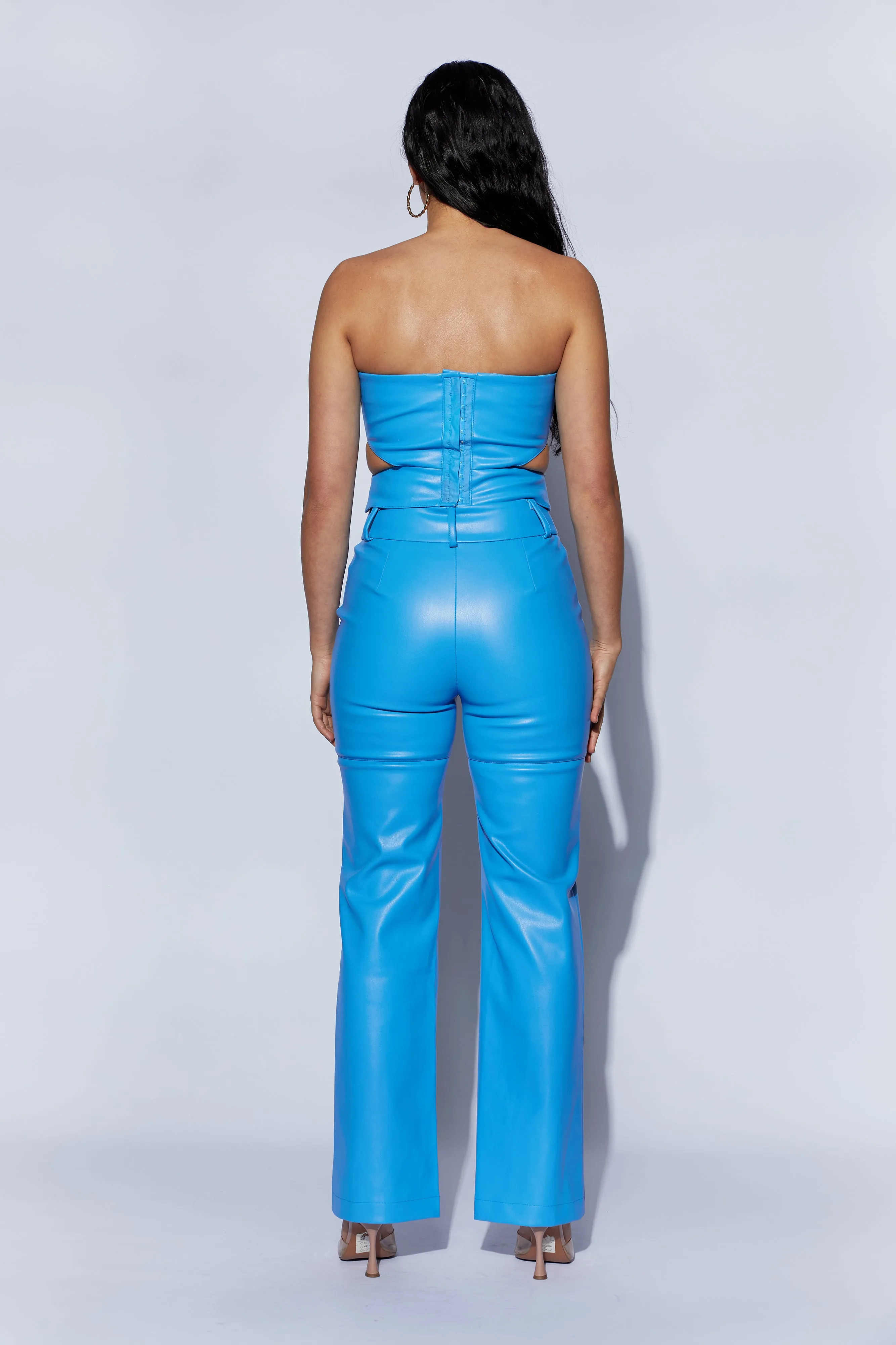 Dark wash Sima Faux Leather High Waist Pants - Azure Blue