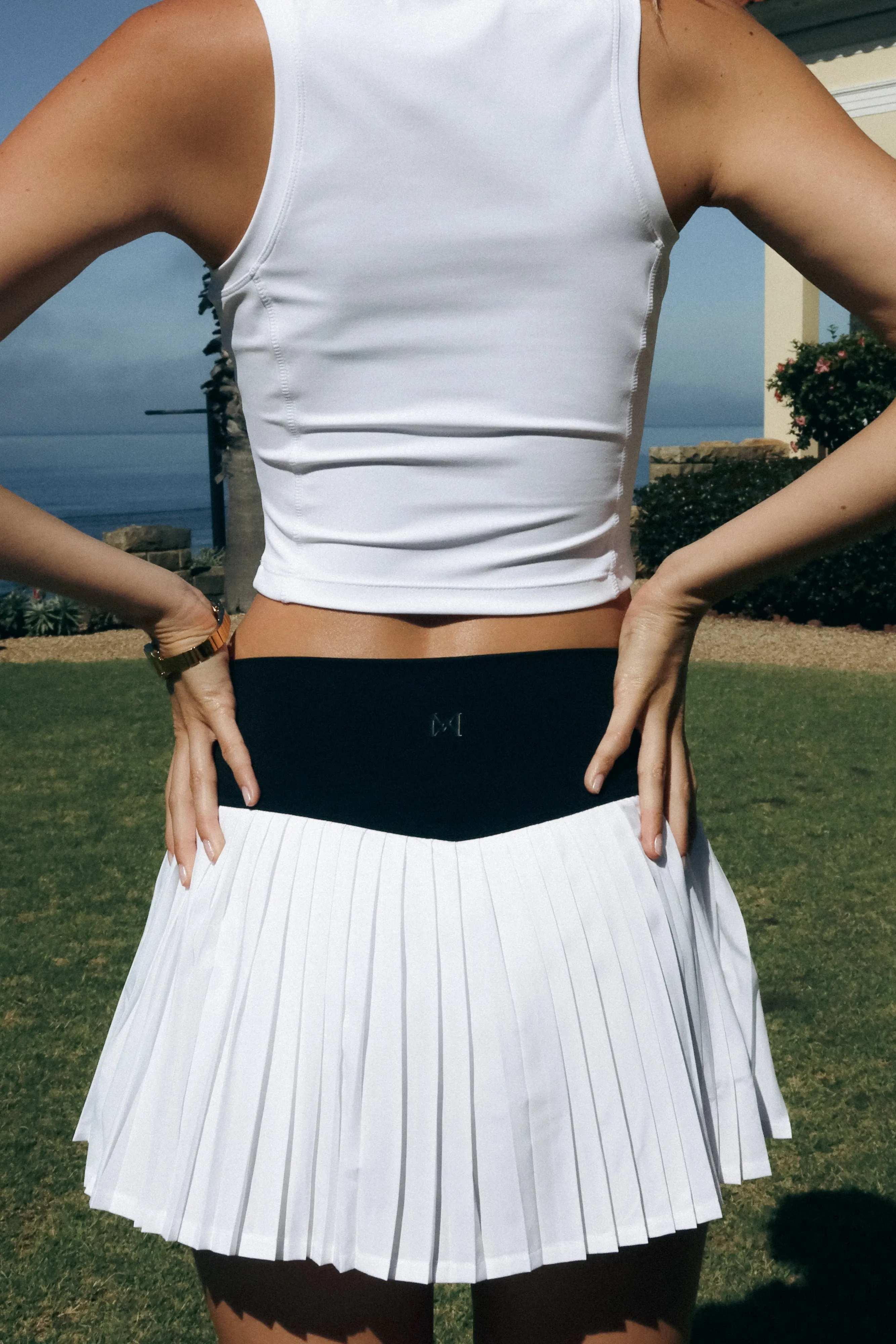 Denver Pleated Active Mini Skirt - Black/White Feminine Fit Utility Style