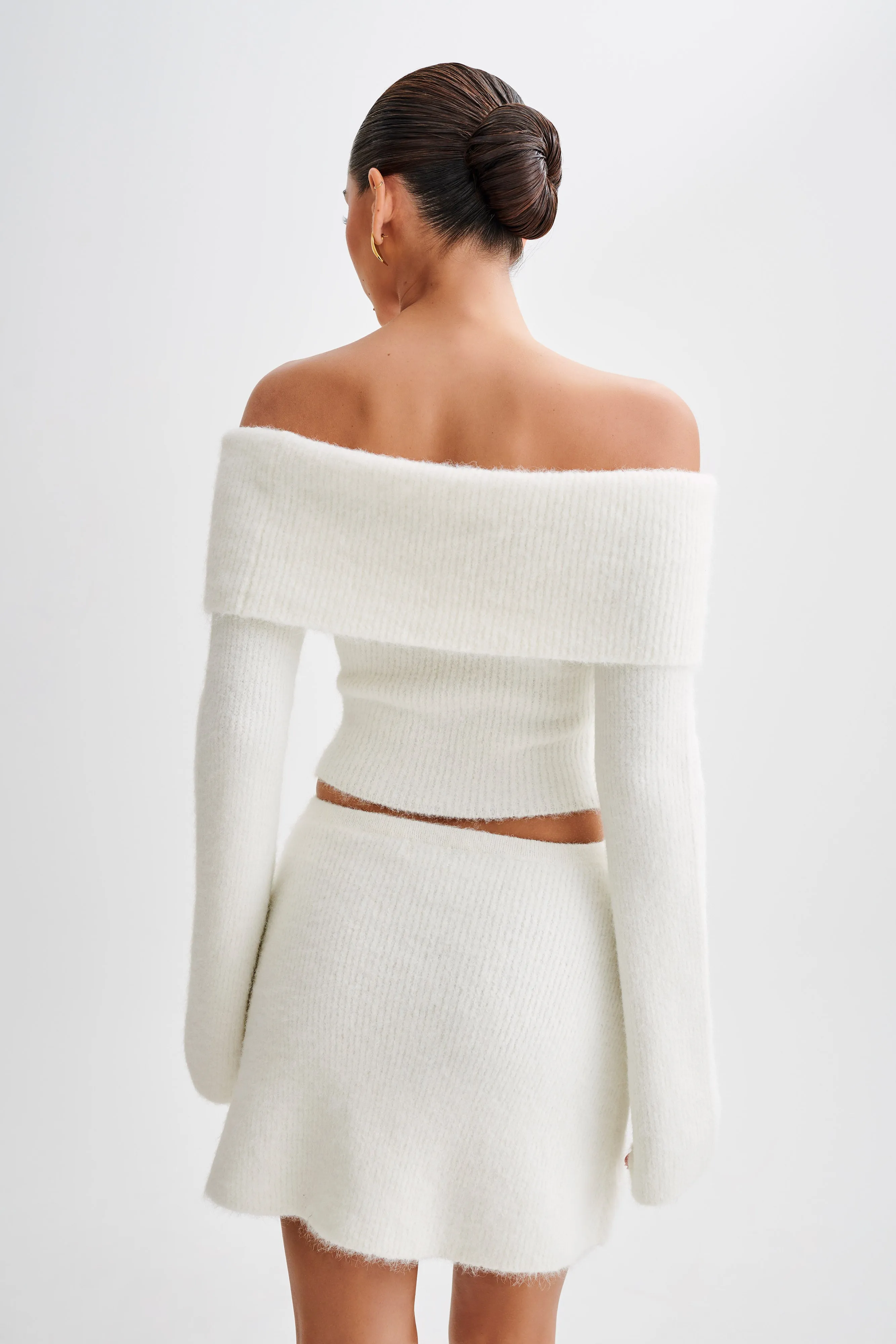 Baxter Off Shoulder Fluffy Knit Top - Ivory MultiFunctional Pocket Placement