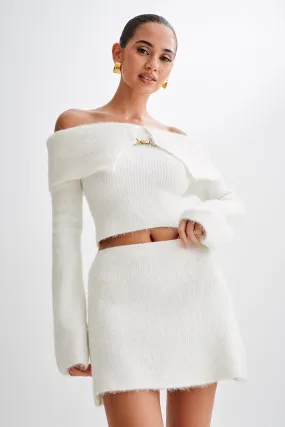 TailoredCut Baxter Off Shoulder Fluffy Knit Top - Ivory