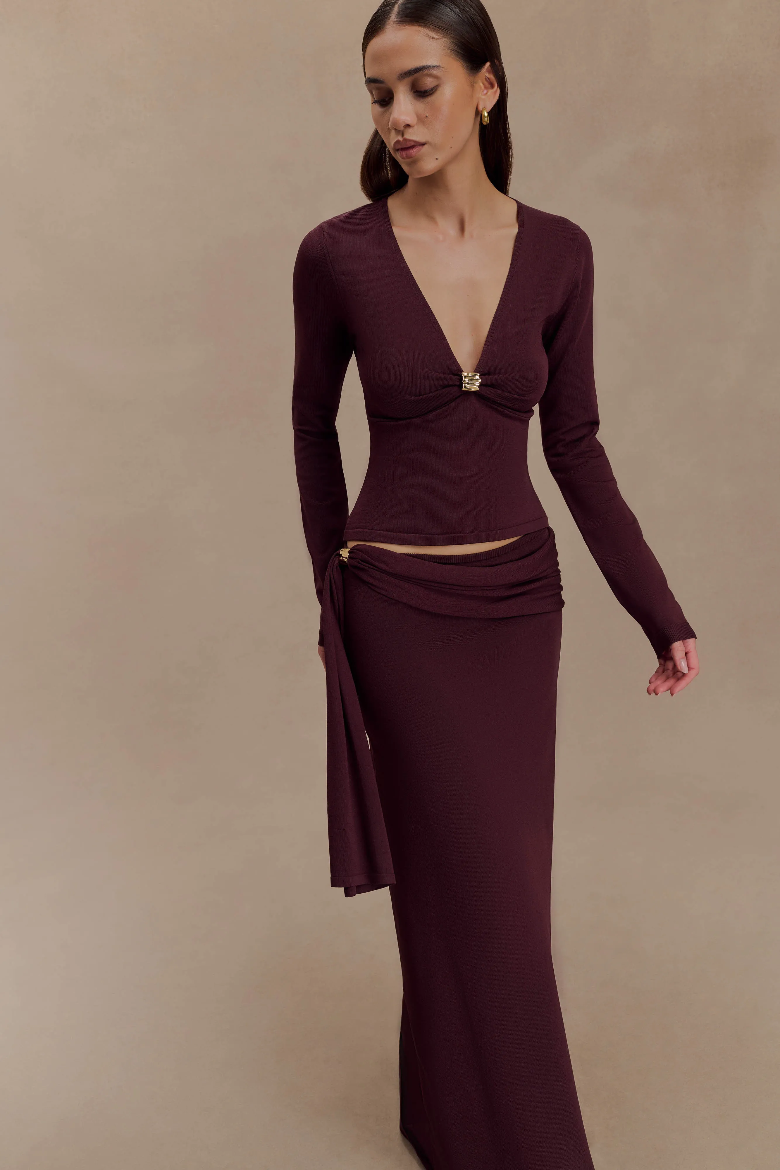 Indoor Comfort Breathable Performance Wear Bowie Low Rise Knit Maxi Skirt - Dark Chocolate