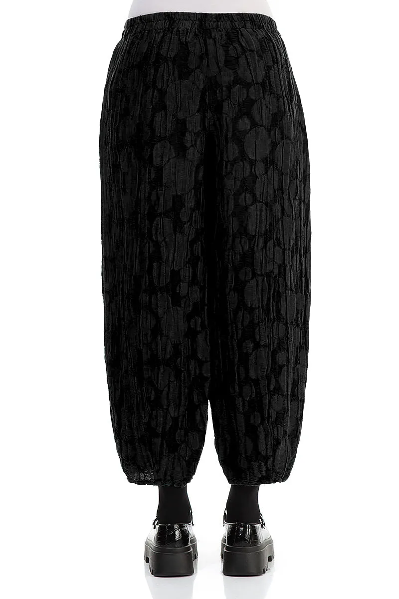 Cropped Taper Black Circle Silk Linen Trousers Lounge-friendly No Gap Waistband