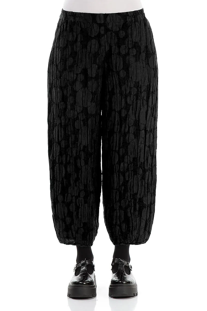 Timeless Utility Cropped Taper Black Circle Silk Linen Trousers