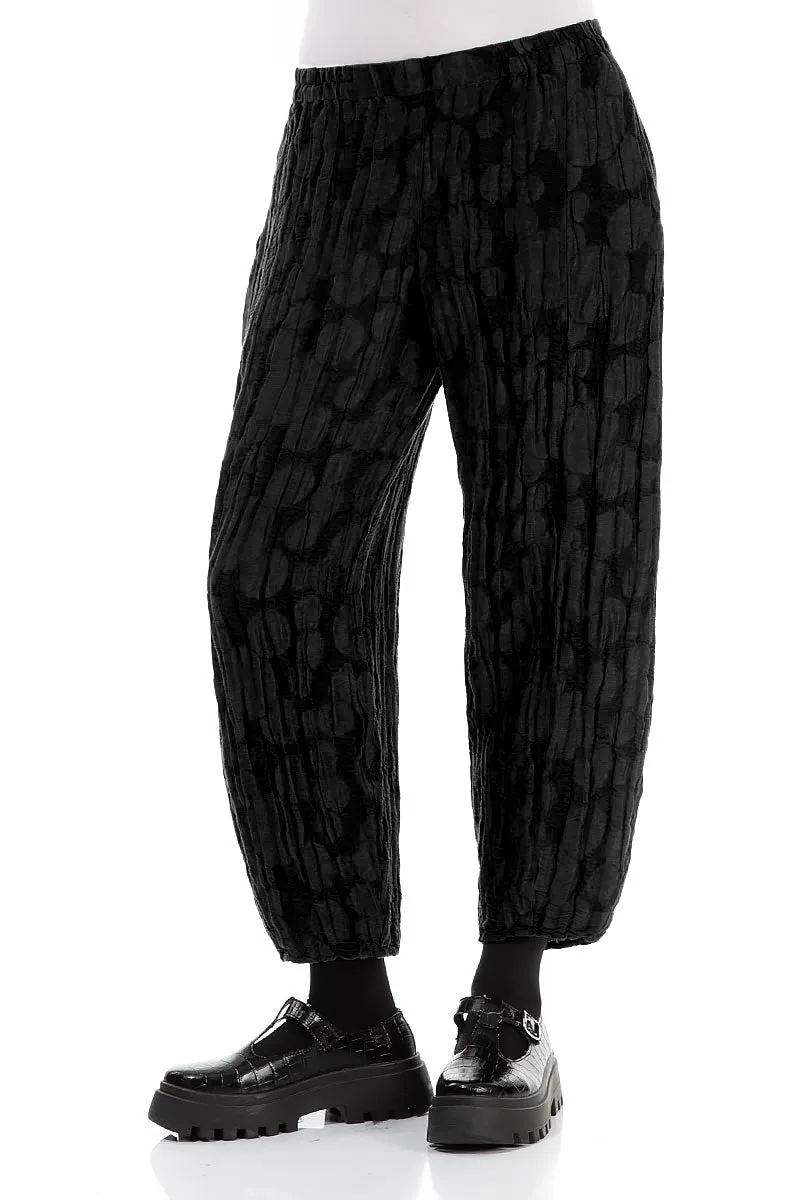 Sport Comfort Fit Cropped Taper Black Circle Silk Linen Trousers