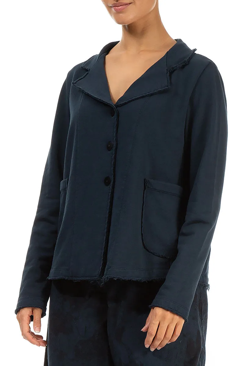 Collar Midnight Blue Cotton Jacket Fleece Inside AdjustableHem