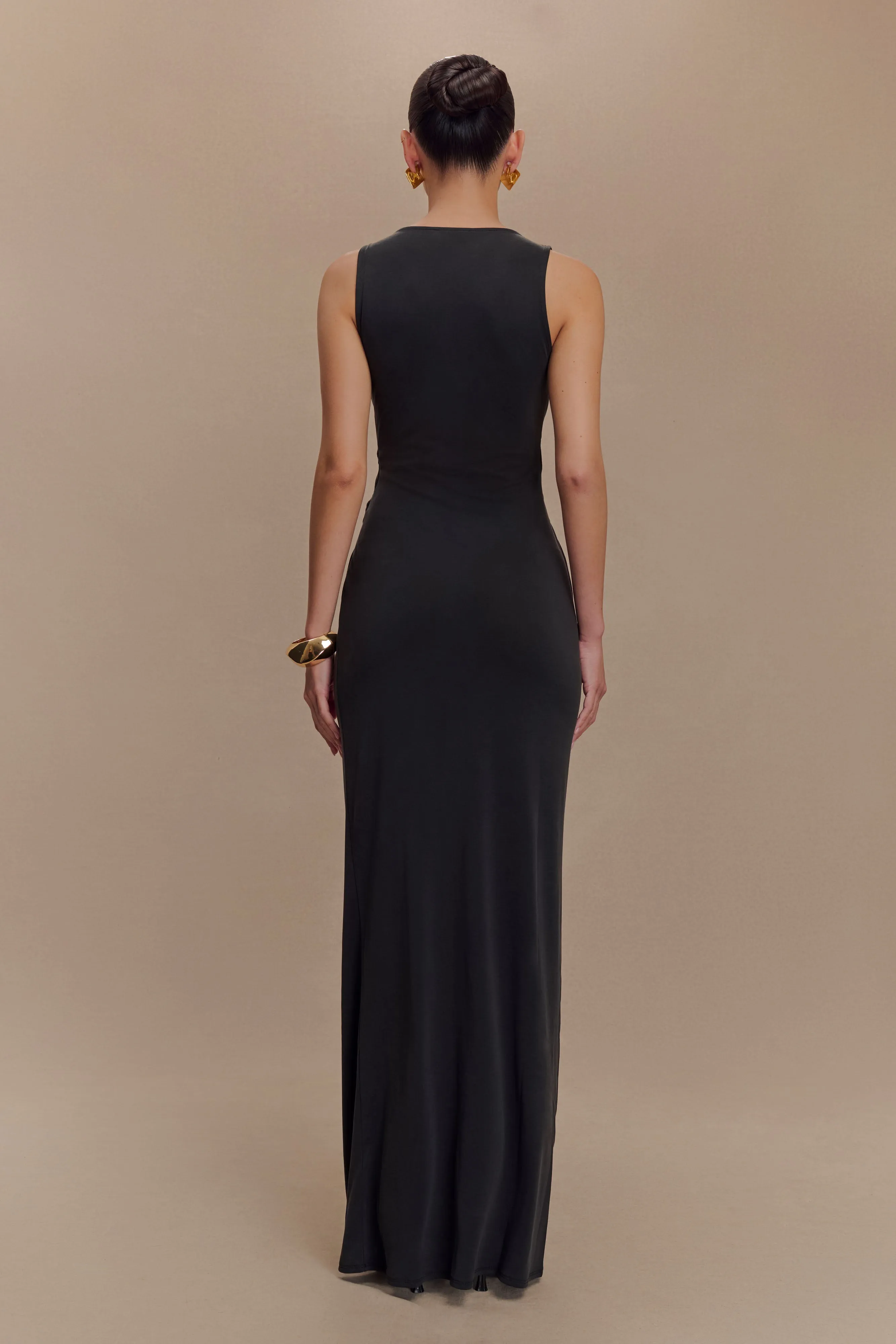Kassidy Peached Jersey Maxi Dress - Black Satin Glow
