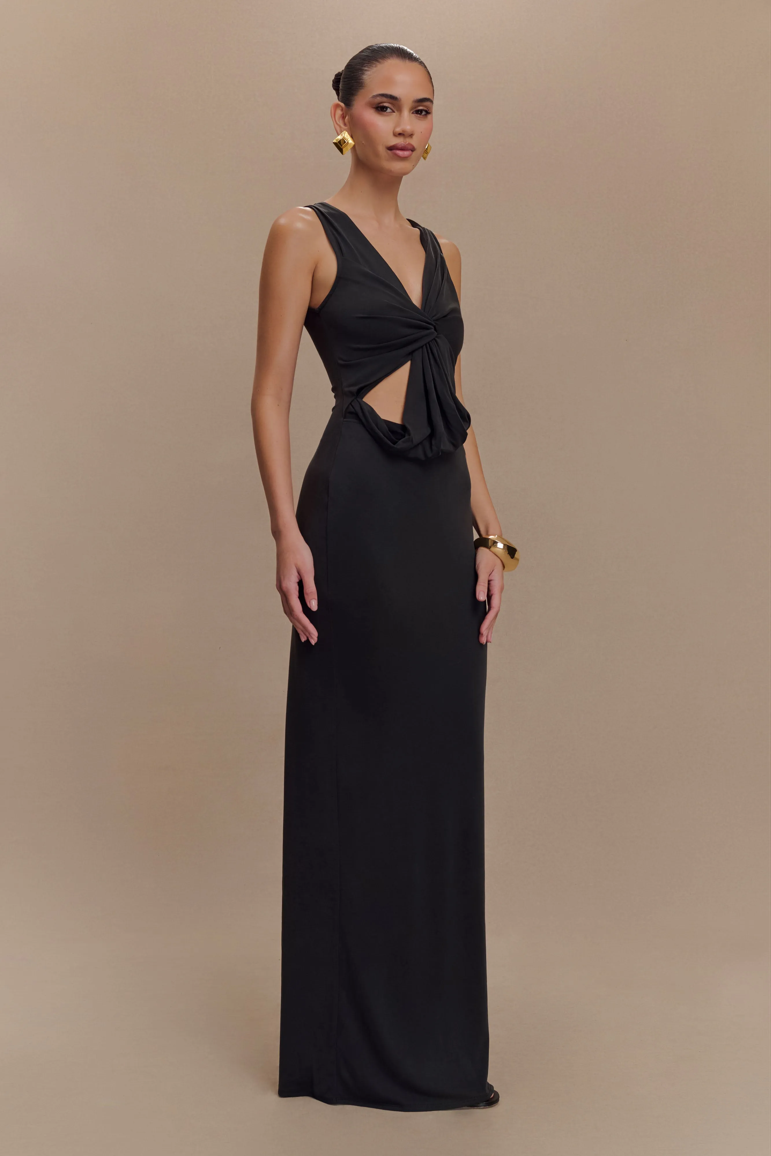 Noble Aura Happy Soul Kassidy Peached Jersey Maxi Dress - Black