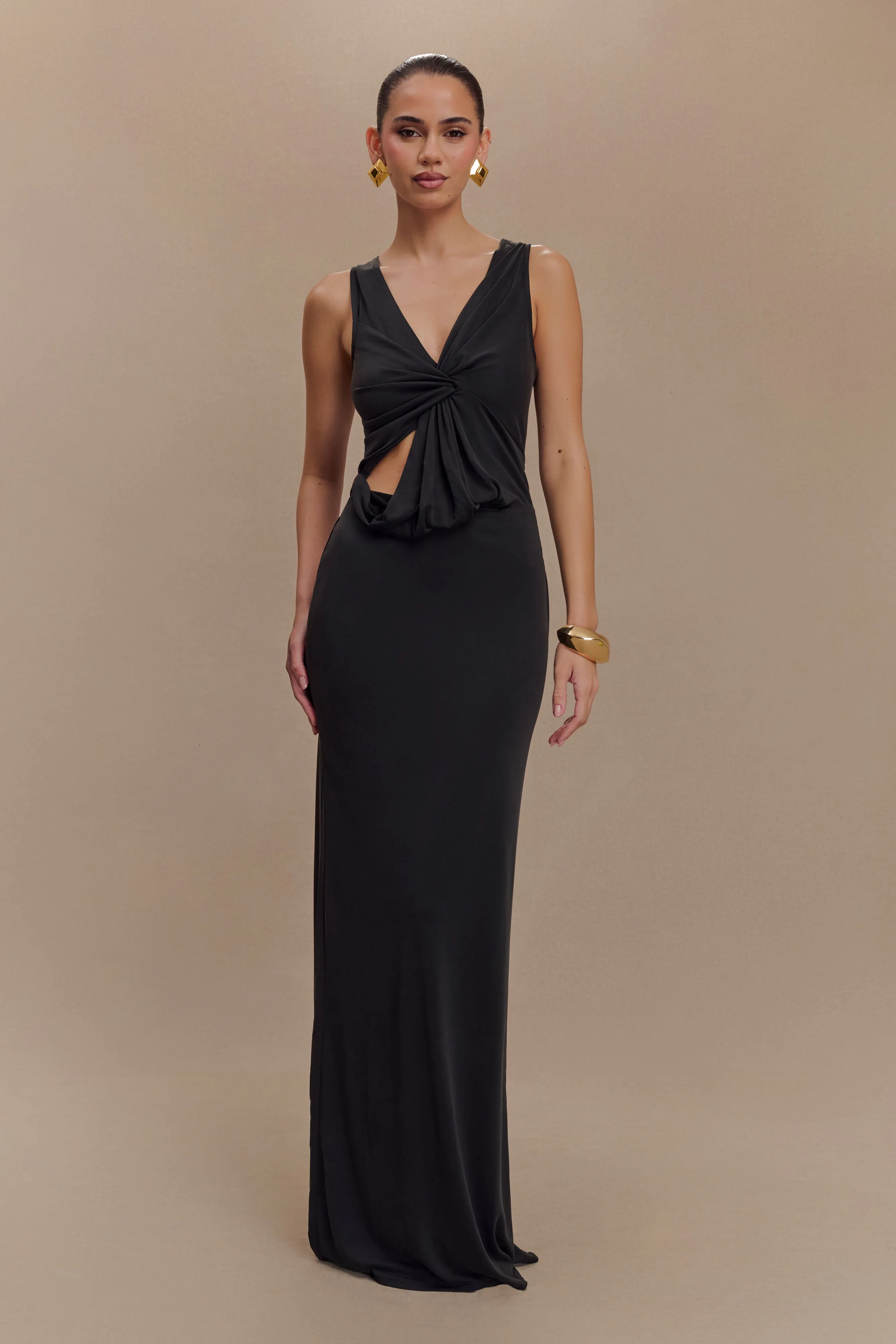 Halter neck Kassidy Peached Jersey Maxi Dress - Black