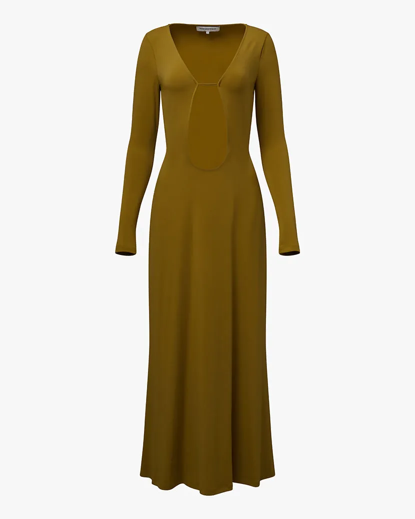Vibrant Form Soft fabric piece Long Sleeve Cutout Maxi Dress
