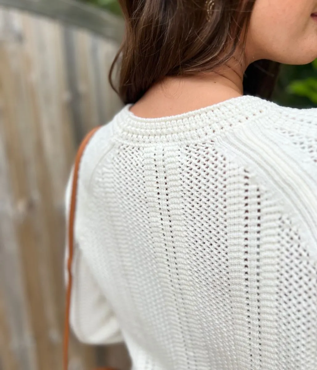 Ivory Cotton Blend Textured Jumper Cozy Knit Look Comfortable Knitwear
