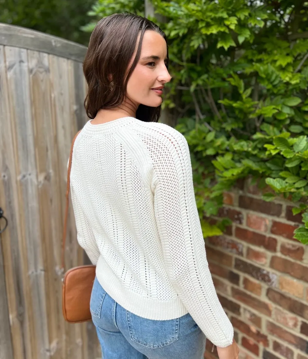 Ivory Cotton Blend Textured Jumper Abrasion Resistant Seams Multi Panel Construction