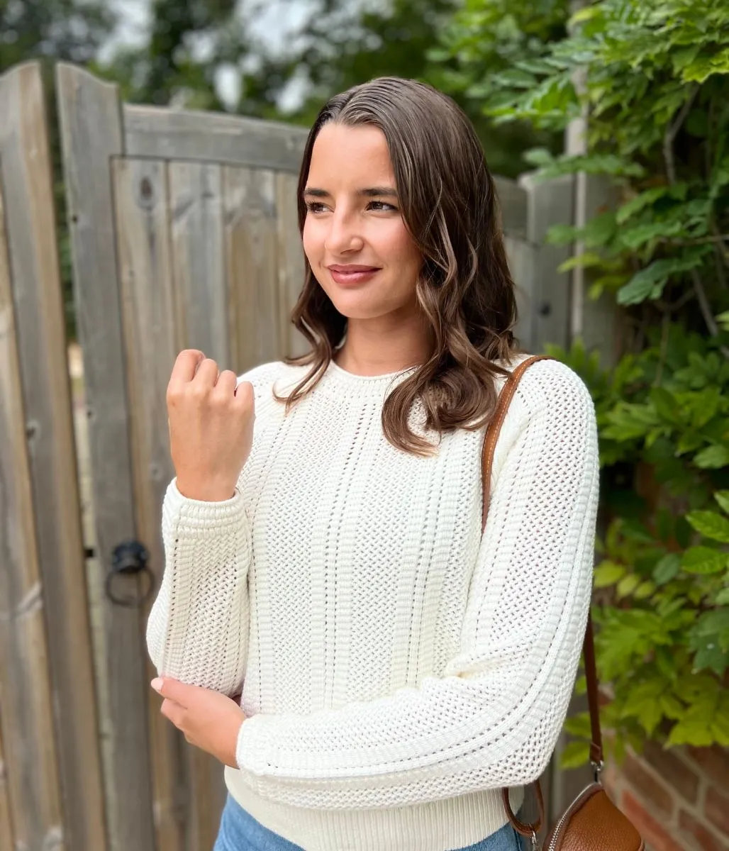 Ivory Cotton Blend Textured Jumper Ultimate Layering Adaptive Fit Silhouette