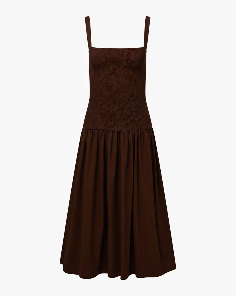 Smocked Drop Waist Midi Dress Flexible Style All-season