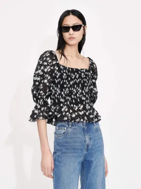 All-Purpose Wear Smocked Front Chiffon Top